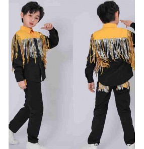 Children Boys hiphop street jazz dance costumes gold fringed gogo dancers rapper singers choir drum performance outfits singers host model show Catwalk wear